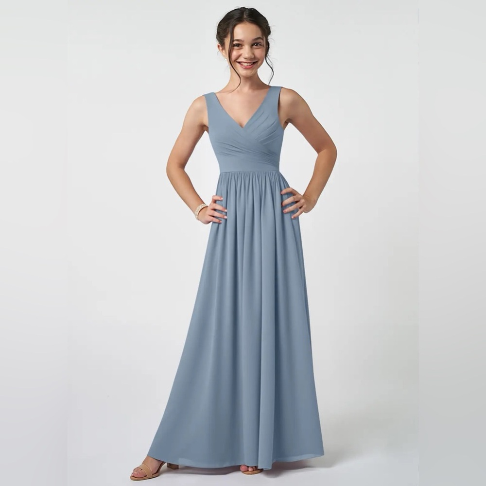 Azazie Keyla Formal Junior Bridesmaid Dress in Dusty Blue